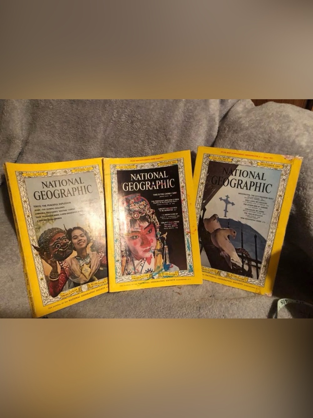 National Geographic Vintage Yellow-Cover Magazine Trio